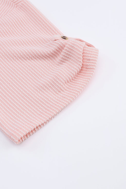 Ribbed Roll-tab Sleeve Chest Pocket Oversize Top